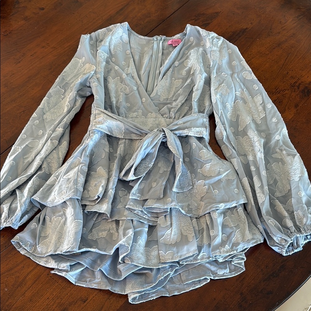 Blue Floral Long Sleeve Romper